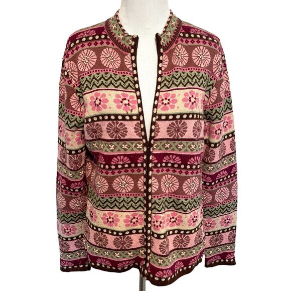 Icelandic Designs Full Zip Cardigan Womens Medium Pink Brown Angora Nordic - Picture 1 of 8